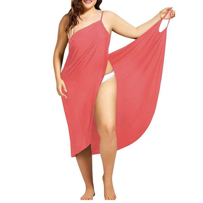 5XL Women Beach V-Neck Sling Dress Summer Towel Backless Swimwear Cover Up Wrap Robe Female Tropical Dresses Plus Size