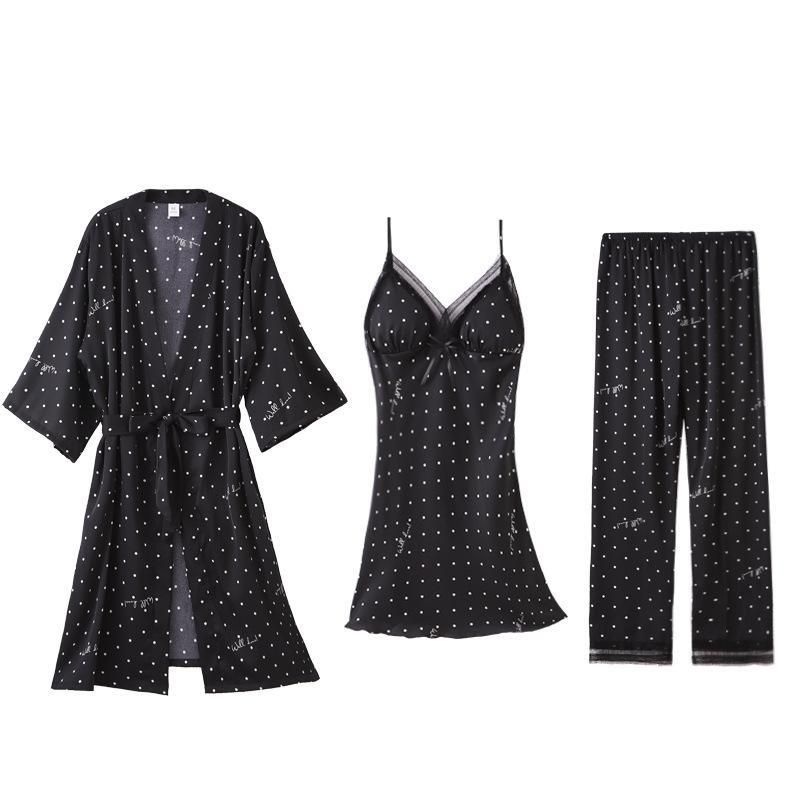 Spring Autumn Pajamas Suit Women Sleepwear Set Silk Satin Kimono Bathrobe Gown Nightwear Casual Loose Home Clothes Pijamas