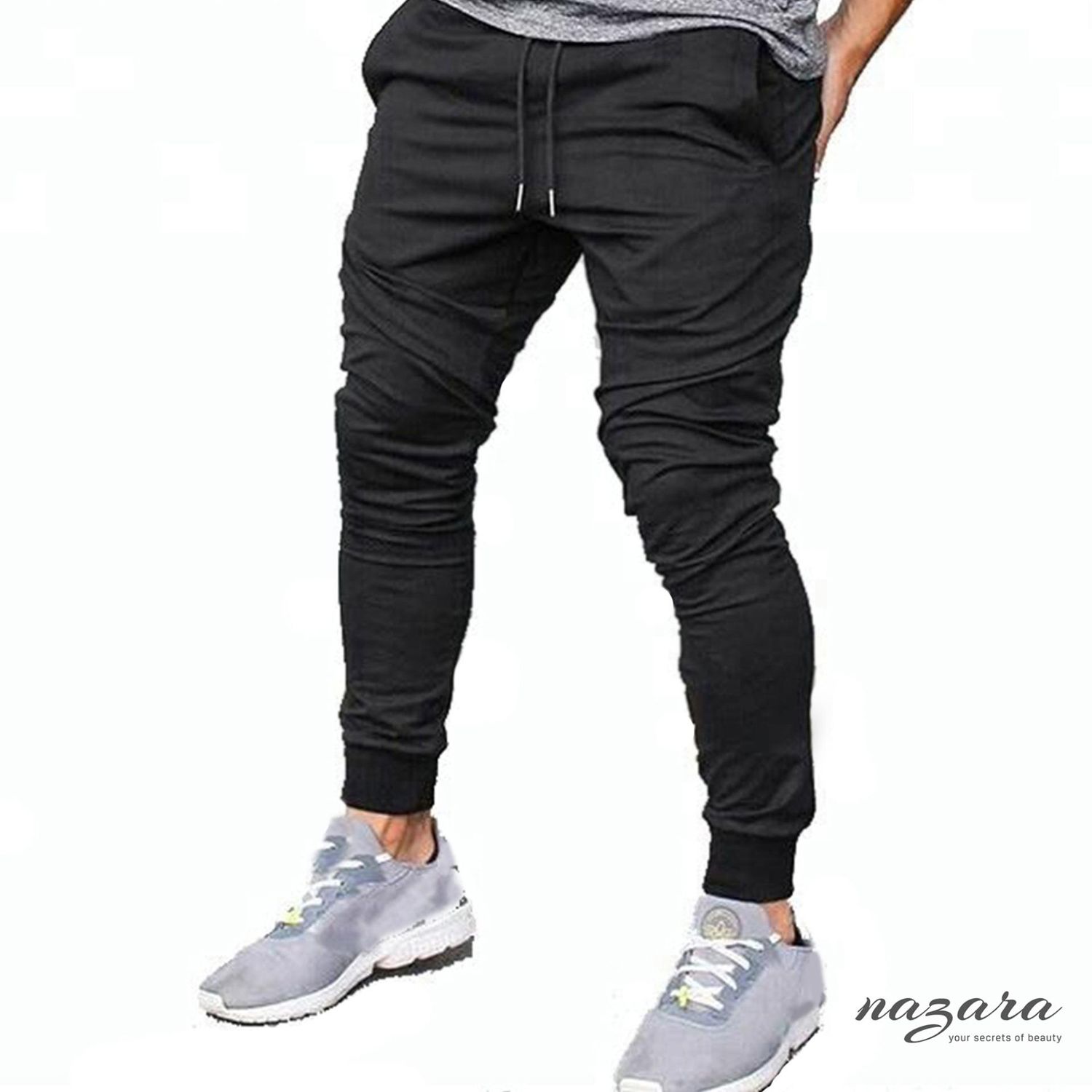 Deep Black Cotton Slim Fit Sweatpants for Men
