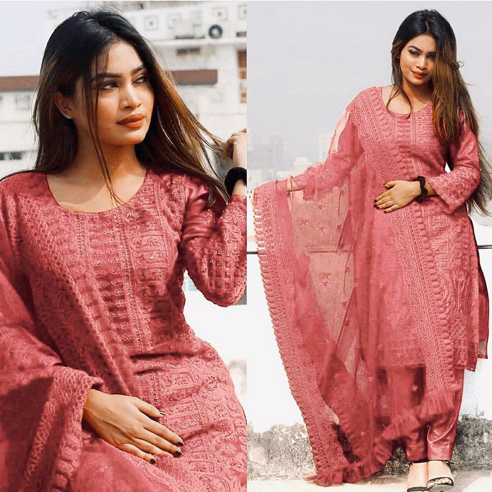 Sarif Collection Special Indian UnstiTched Jorjet Georgette Net Emboridery Work Shalwar Kameez Four Piece Party Dress