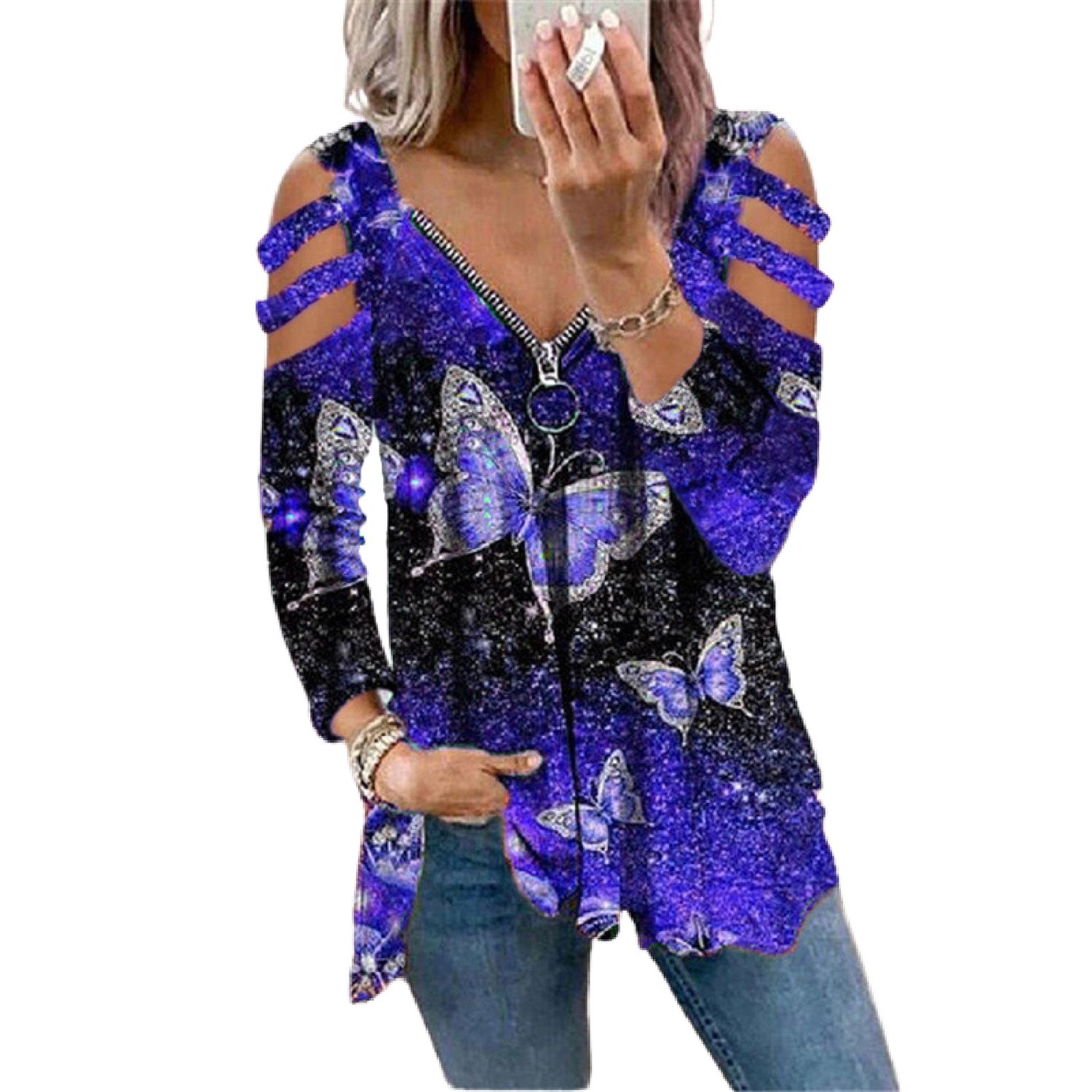 Lady Shirt Loose Sequins Pullover Women Top