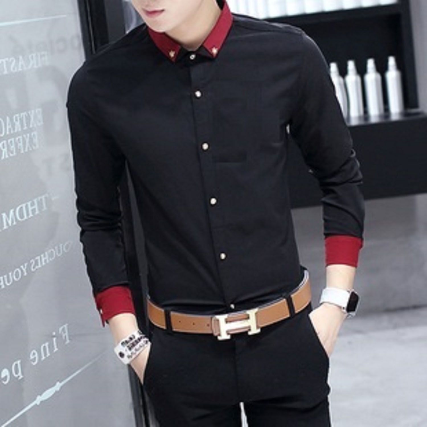 Wash Denim Stylish Black Shirt For Men