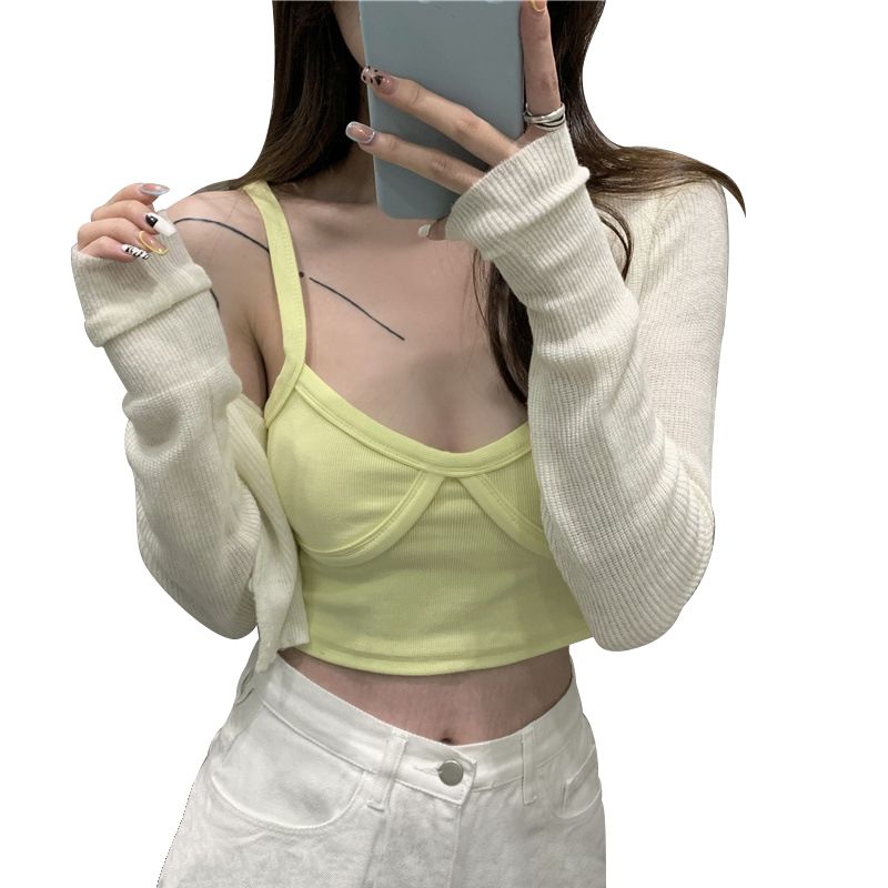 Women Solid Color Tanks, V-neck Sleeveless Close-fitting Crop Tops, Blue/ White/ Black/ Yellow