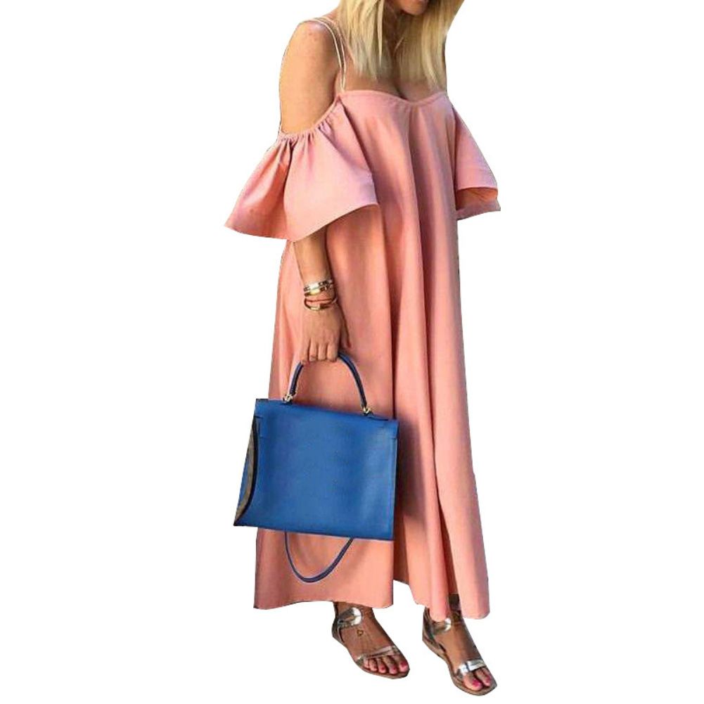 Women Ruffled Short Sleeve Strappy Long Dress