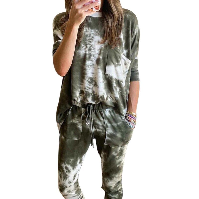 Women's Pajamas Tie Dye Lounge Wear Loungewear Women Pajamas Set Tie Dye Sleep Set Lounge Set Long Sleeve Sleepwear Women