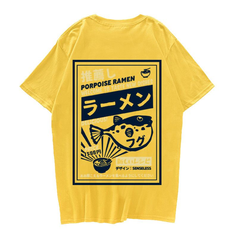 Puffer Fish Ramen Print Short Sleeve T Shirts Harajuku  Hop Casual Streetwear Tees Shirt Mens Summer100% cotton T-shirt
