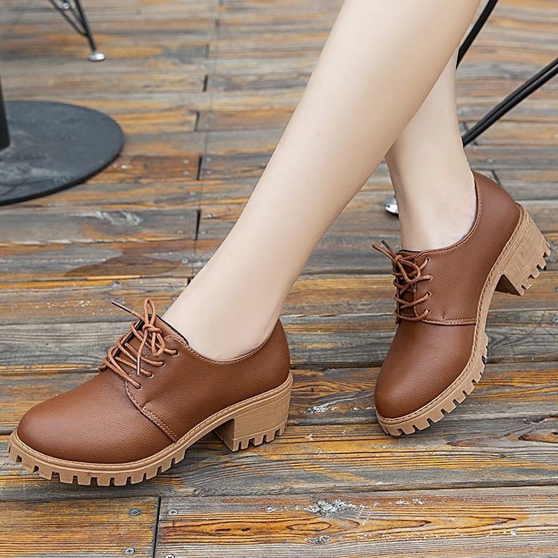 Round Toe Square heel Lace-Up Mary Janes Platform pumps women shoes summer shoes woman British Wind Student shoes