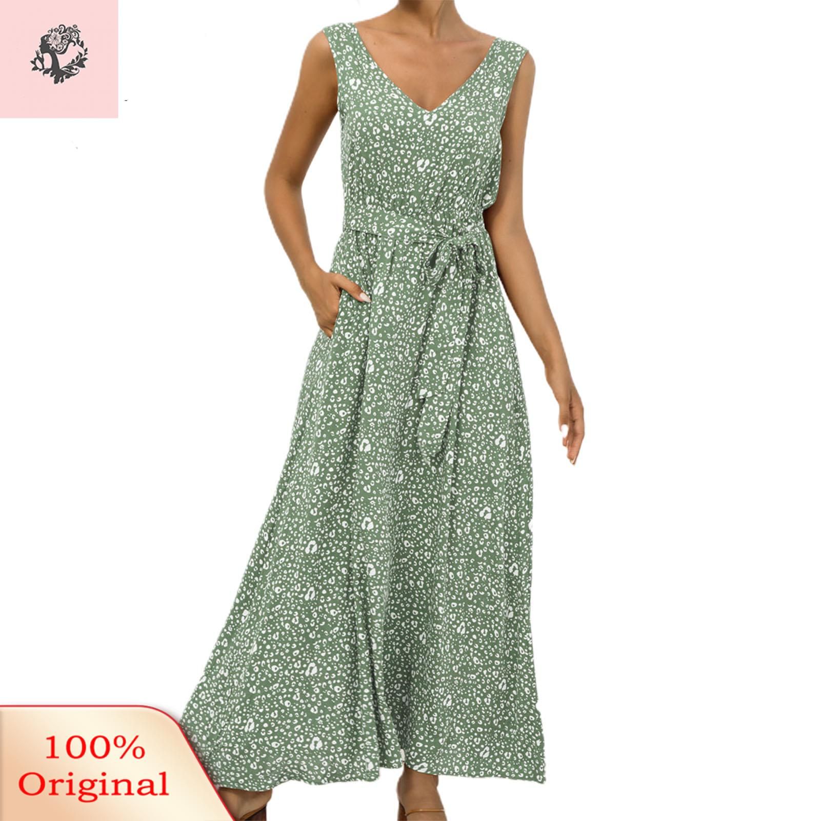 Sunnyheart Summer Dress Thin Floral Print Sleeveless Women Long Dress