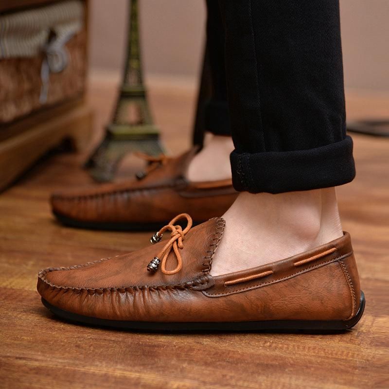 2019 spring new Fashion peas shoes men's casual shoes fashion lazy shoes shoes personalized retro men's shoes - Brown {44}
