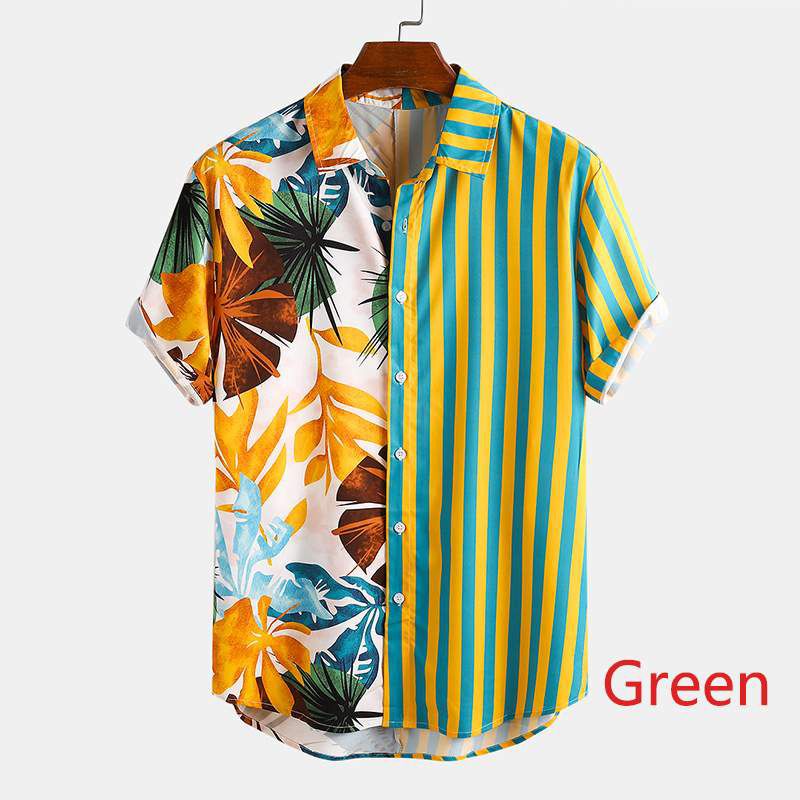 Fashion Men Hawaiian Shirt Short Sleeve Streetwear Print Striped Patchwork Summer Chic Blouse 2021 Beach Camisas INCERUN S-5XL