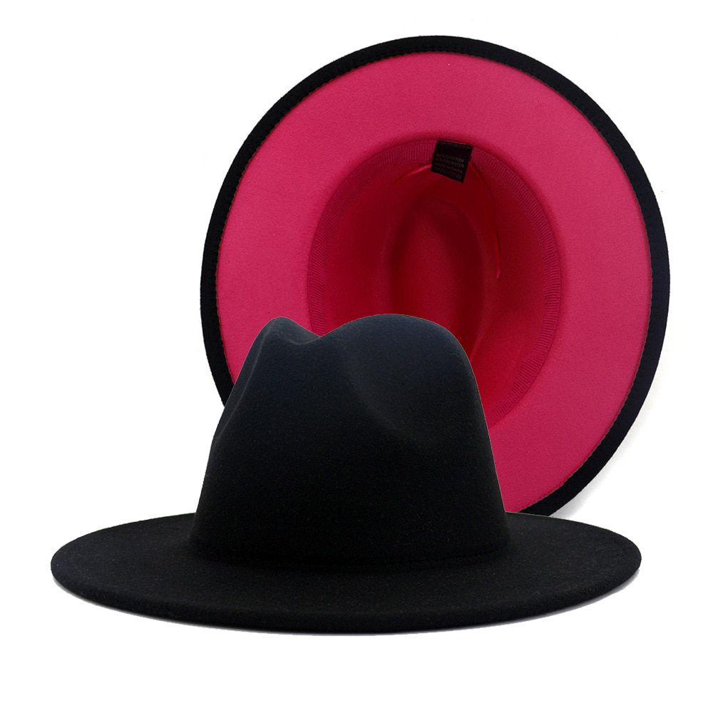 Fedora Hat  Jazz Hats Cowboy Hat For Women And Men Double-sided Color Cap Red With Black Wool Bowler Hat Wholesale 2020