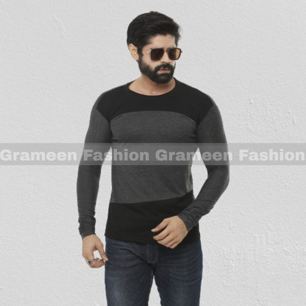 Black & Ash Cotton Full Sleeve Casual T-shirt For Men by Grameen Fashion - T Shirt For Man - T Shirt For Man - T Sirt