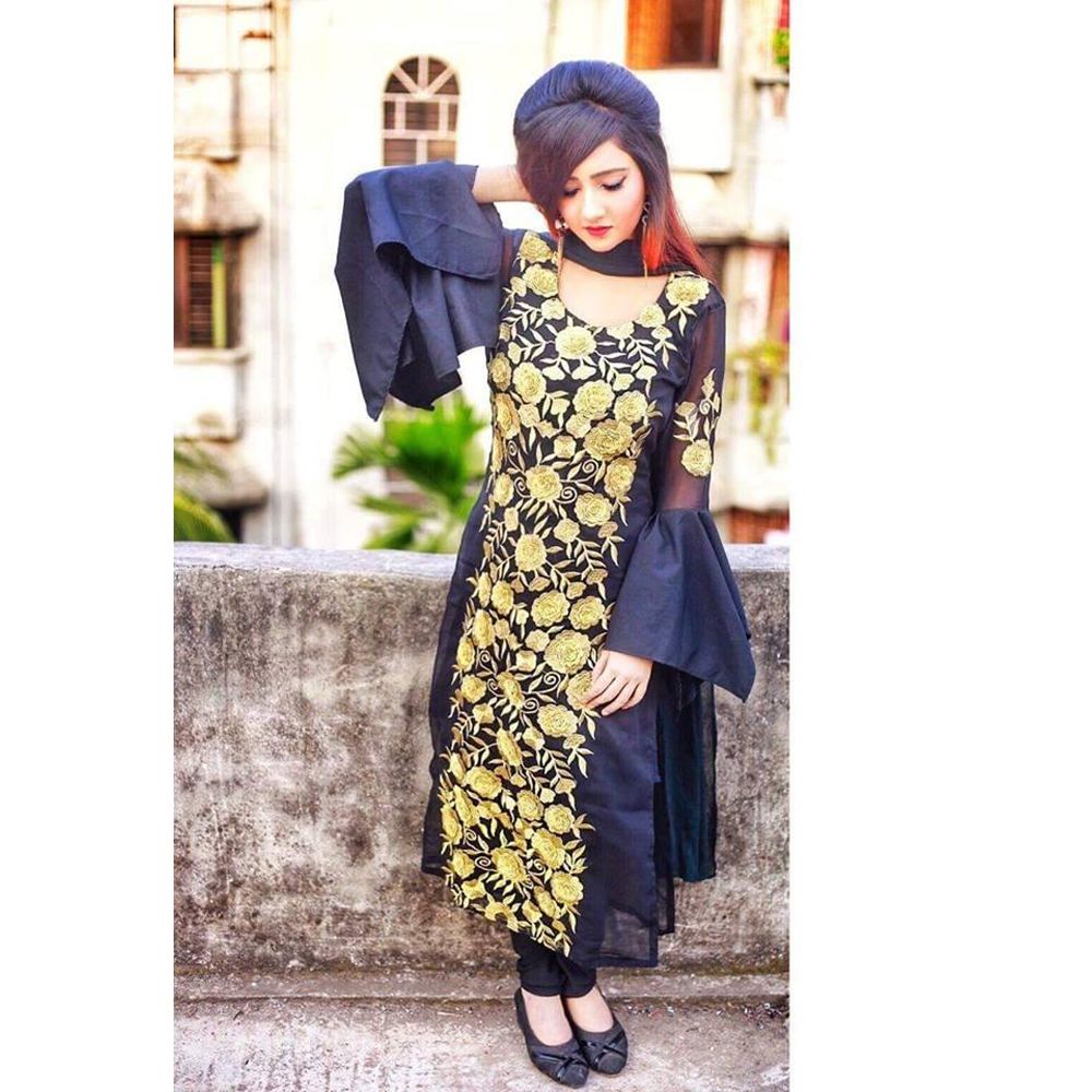 Weightless Georgette Embroidery unstitched kamiz for Women Black 3D work