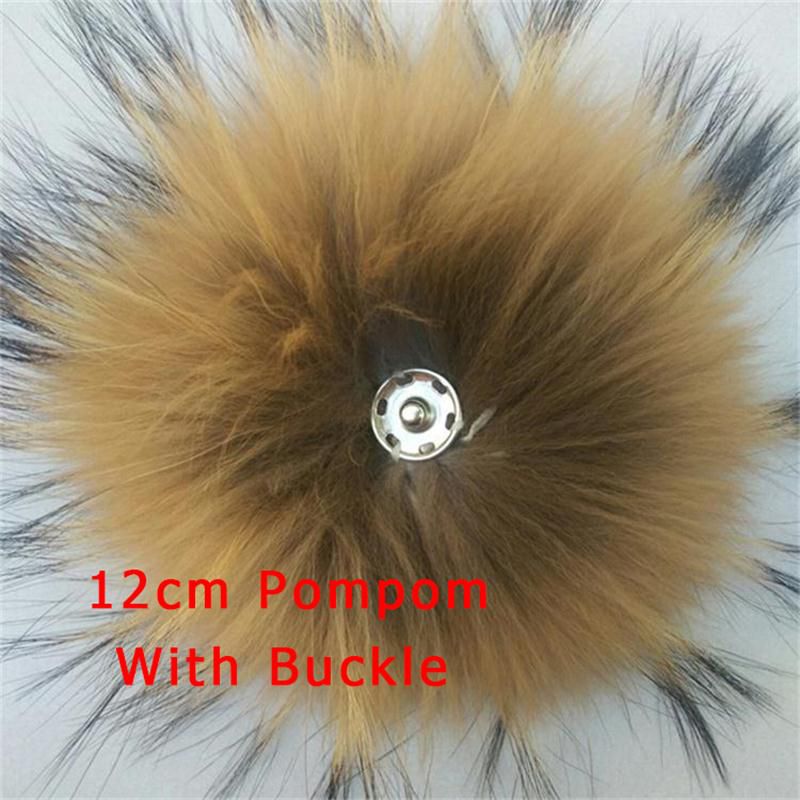 Factory Wholesale Really Natural Animal Raccoon Ball 12-15cm Large Pompom With Brooch Pin Knitted Hats Caps Pompom