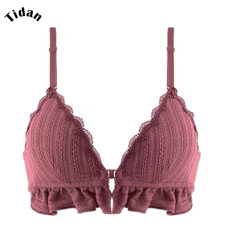 Underwear small chest gathered no steel ring thin bra triangle cup bra set adjustment type