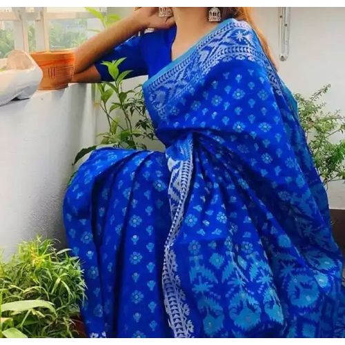 Tangail jamdani saree for Women's - blue color