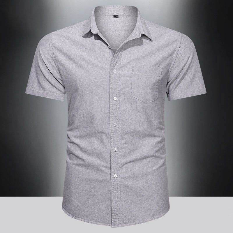 Men‘s Cotton Shirt Breathable Sweat-Absorbent Soft Casual Short-Sleeve Summer Men Solid Color Turn-Down Collar Shirt Plus Size