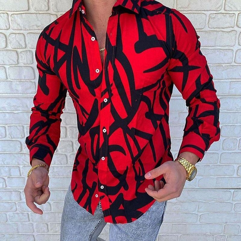 2021 Men Spring Autumn Fashion Trend Shirt For Men Print Long Sleeve Tops Hawaiian Shirts Men Clothing Vacation Shirts M- 3XL