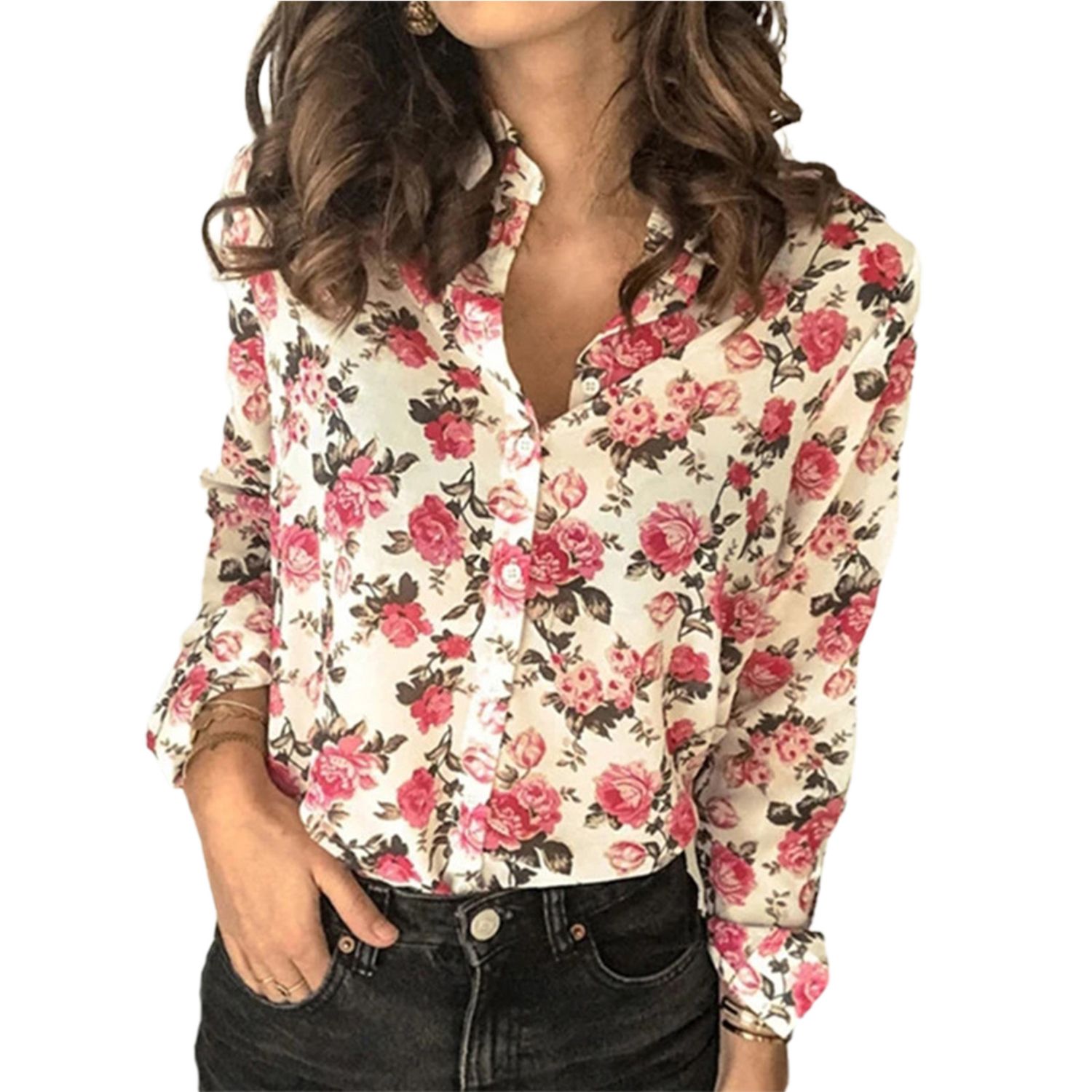 Spring Shirt Turn-down Collar Casual Simple Ladies Blouse
