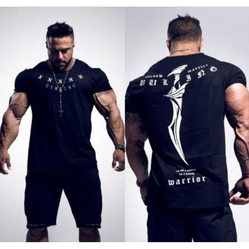 2019 Summer New mens gyms T shirt Fitness Bodybuilding Fashion Male Short cotton clothing Brand Tee Tops