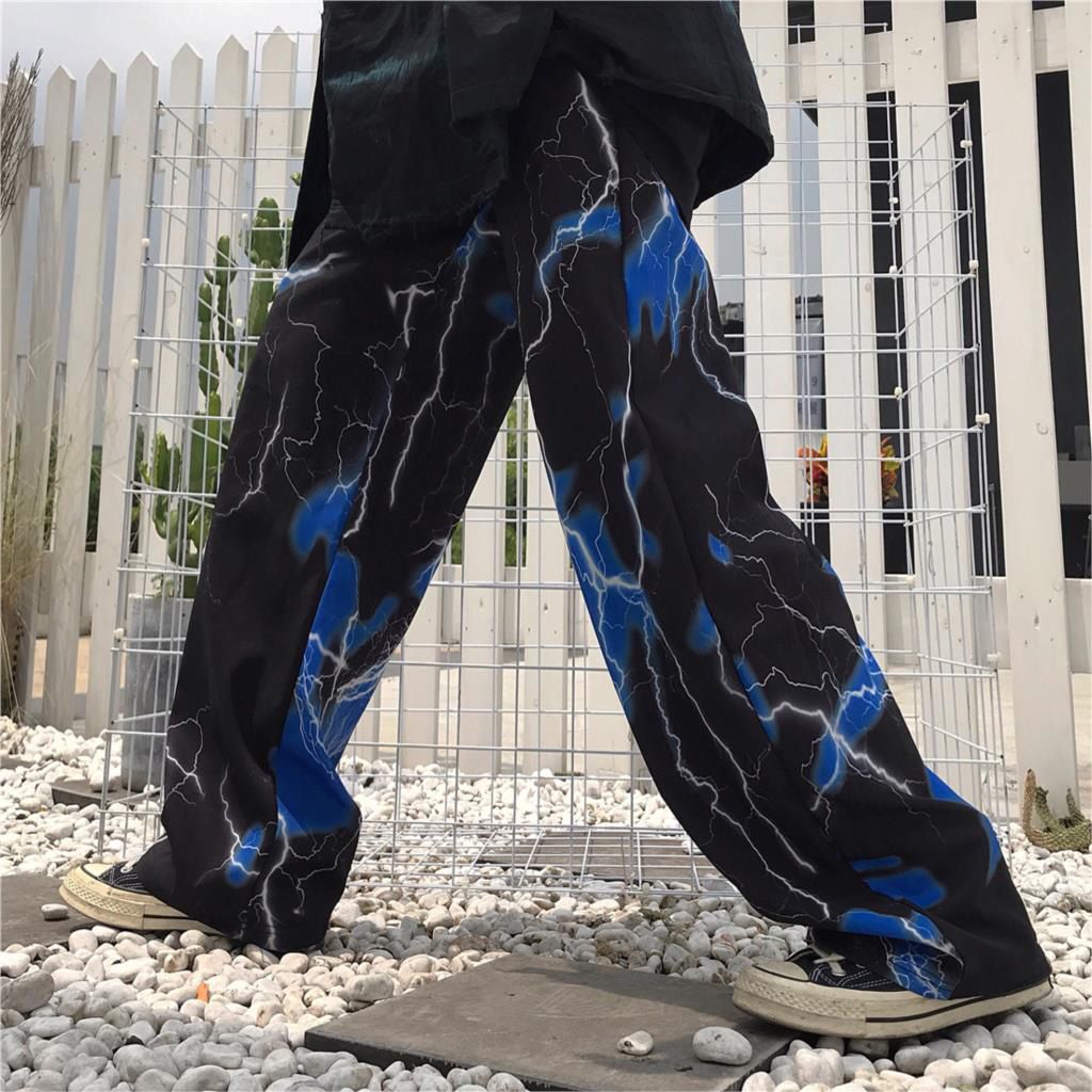 Women's pants street retro lightning casual trousers for female loose wide leg trouser suits cloth  hop joggers