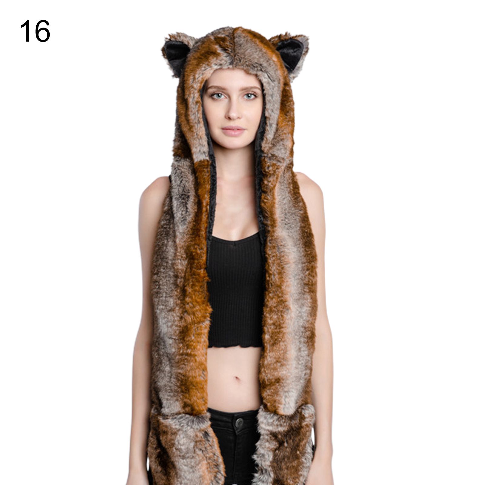 Animal Hat Scarves Decorative Full Pockets Ear Flat Cap Scarf