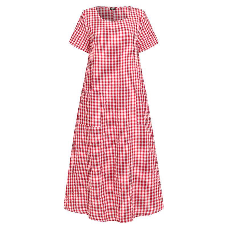Women Dress Vintage Bohemian Maxi Long Dress Loose Sundress Plaid Printed Sundress VONDA Casual Robe Femme  Vestido