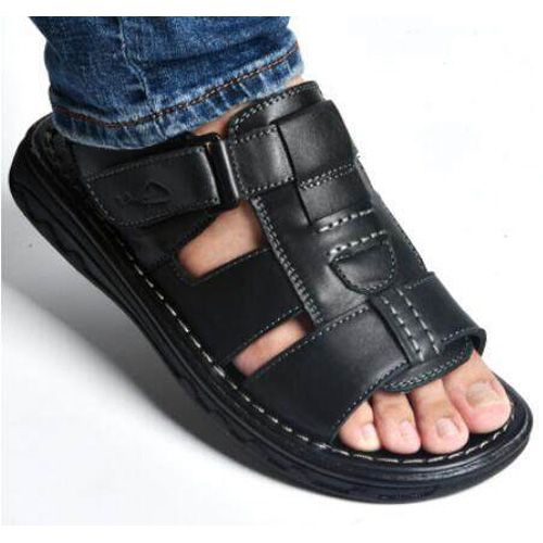 summer mens slippers  leather sandals outdoor casual men leather sandals for Beach shoes hombre Hollow aerated shoes