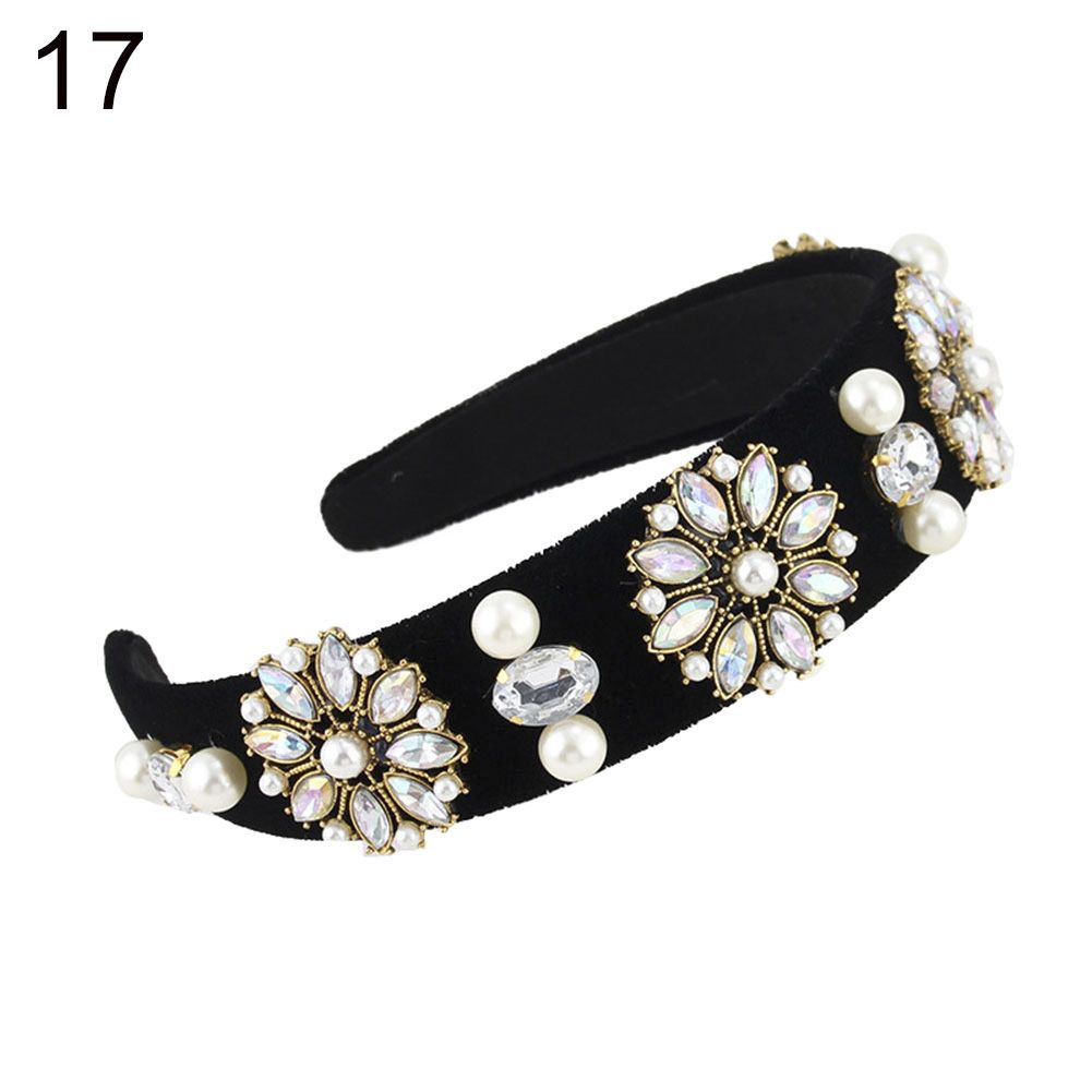 Women Girl Shiny Rhinestone Faux Pearl Jewelry Headband Wide Brim Hair Hoop Gift