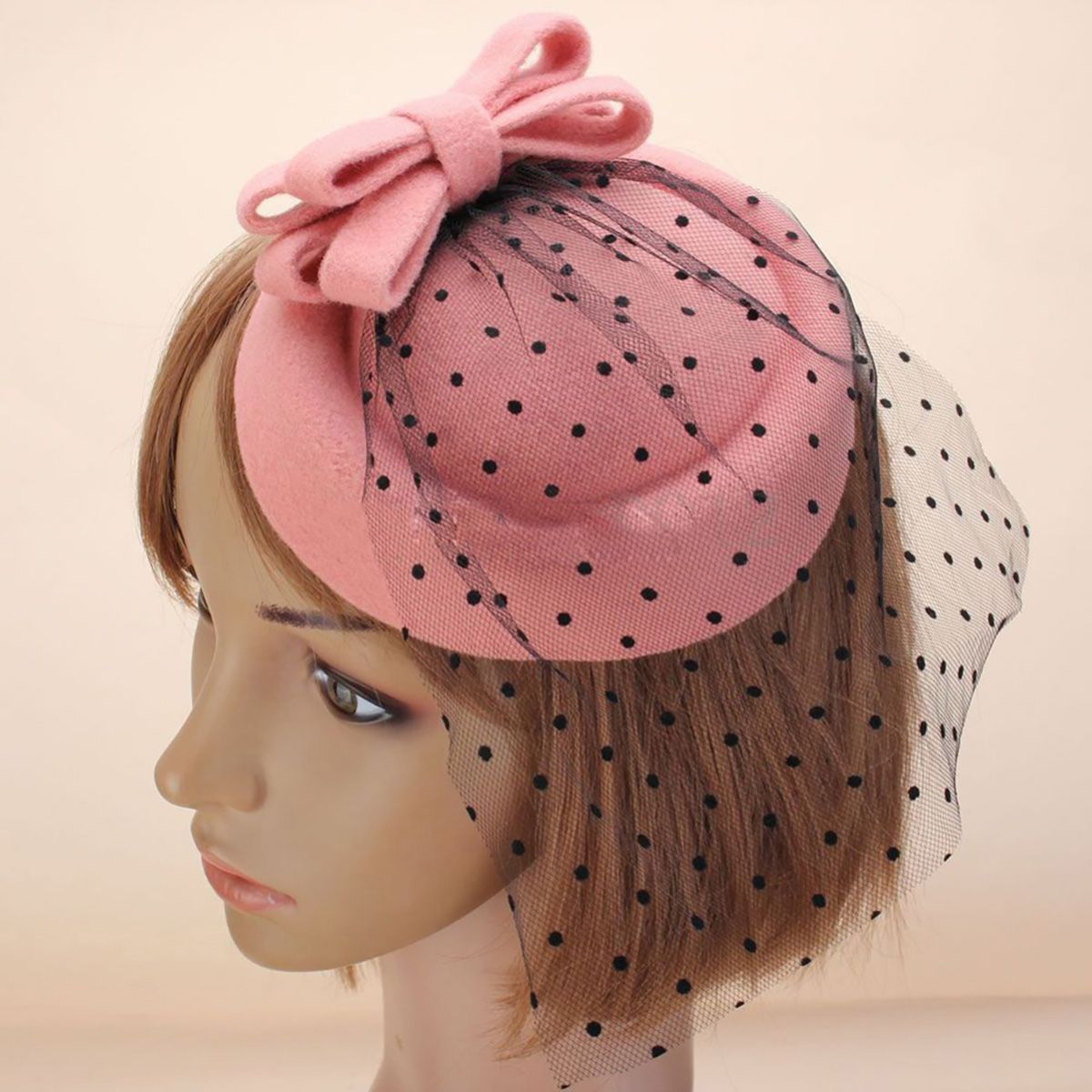 Women Fascinator Bowknot Hairclip Hair Pillbox Cocktail Party Hat Veil Accessory