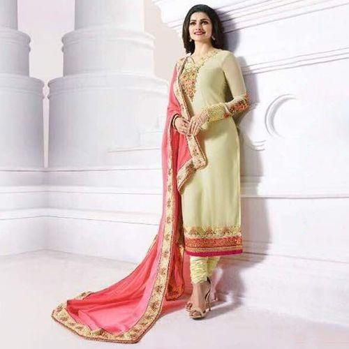 Fashionable Cornsilk Georgette Unstitched Salwar Kameez for Women