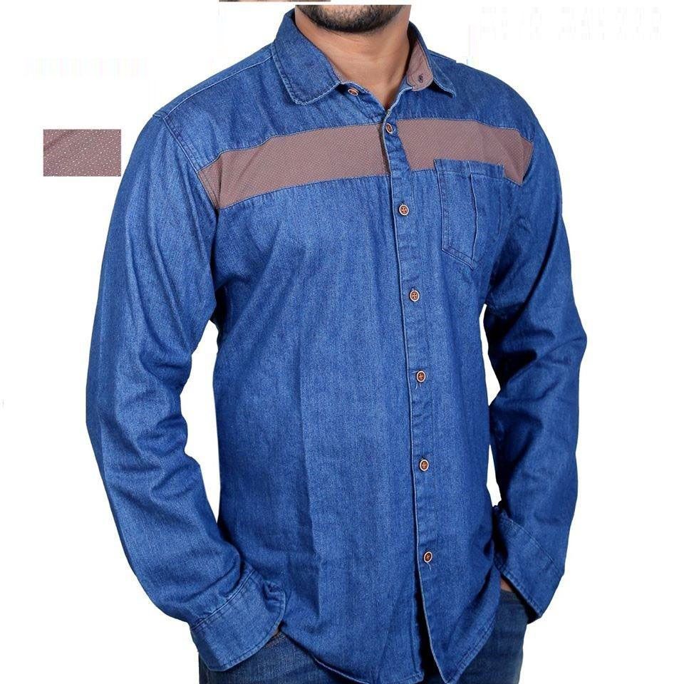 Blue Danim Cotton Casual Shirt for Men