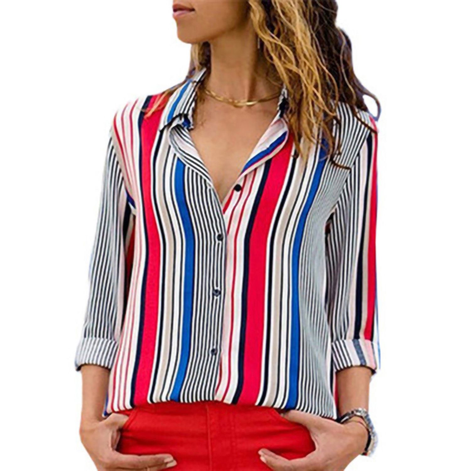 Office Shirt Anti-shrink V-neck Office Women Blouse Shirt