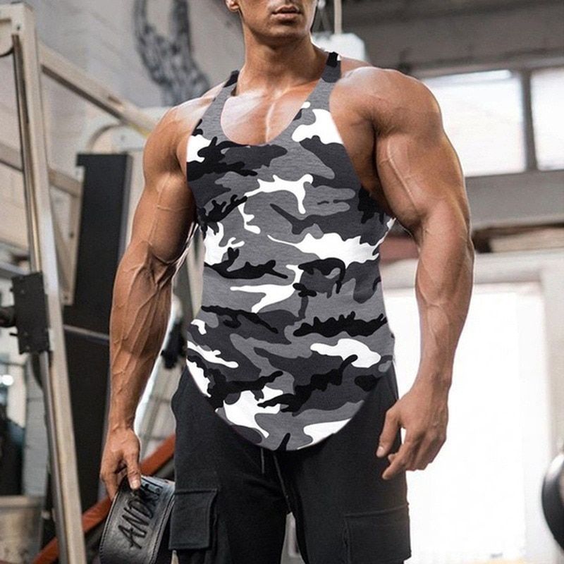 Gym TaTop Men Skull Print Fitness Clothing Mens Bodybuilding TaTops Summer Gym Clothing for Male Sleeveless Vest Shirts