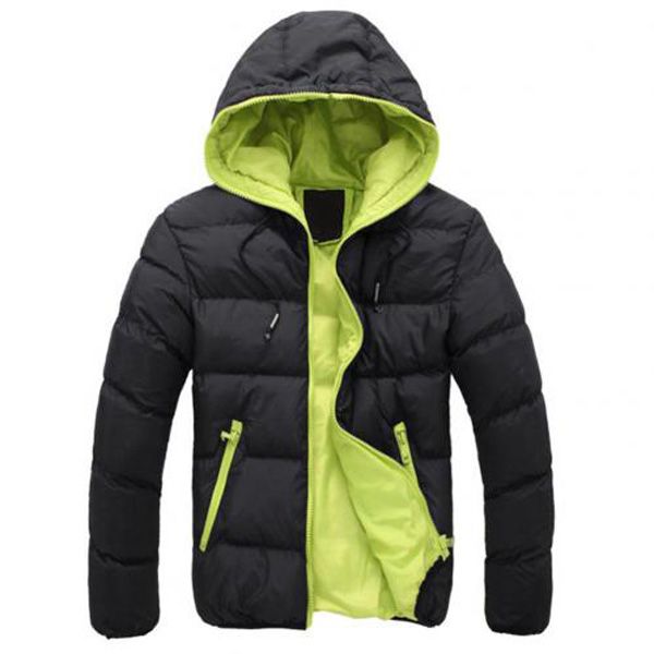 Parkas Men Autumn Winter Men Color Block Zipper Warm Cotton Coat Casual Hooded Down Jacket  Fashion Parkas Outdoor Clothes