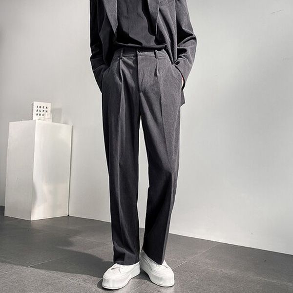 Men Corduroy Loose Casual Straight Wide Leg Suit Pant Men Streetwear Fashion Vintage Pants Korean Chic Long Trousers