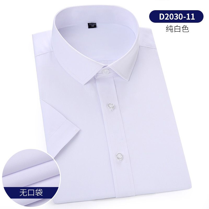 Summer Men's Social Shirt Short Sleeve Solid Twill Business Mens Dress Shirts for Work Plain Shirt White Regular Fit No Pocket