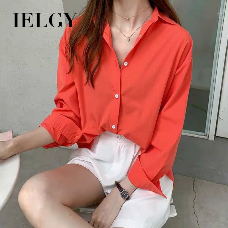IELGY Korean shirt female design sense niche top loose long-sleeved shirt bottoming shirt