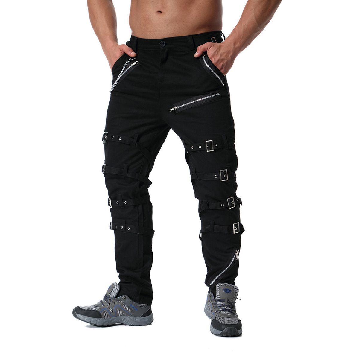 Devil Fashion PuMen's Detachable Pants SteampuGothic Black Scotland Kilt Trousers Man Casual Cotton Pants with Kilt
