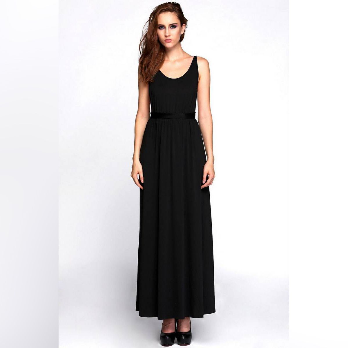 Women Black Strap Formal Prom Dress Cocktail Ball Evening Party Long Dress