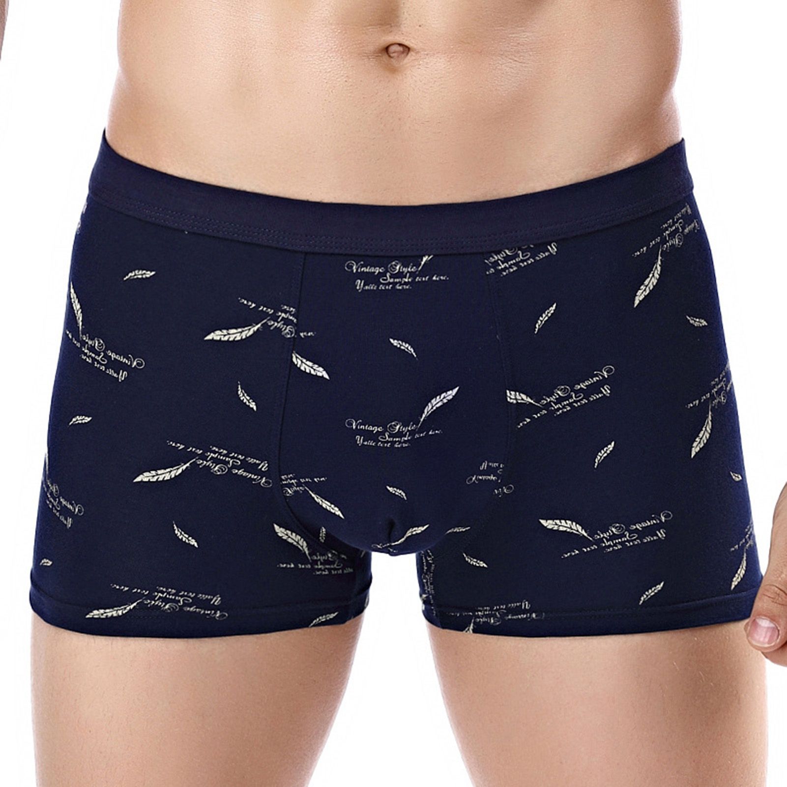 Men Underwear Floral Print Skin-friendly Cotton Blend U Convex Boxer Briefs for Men
