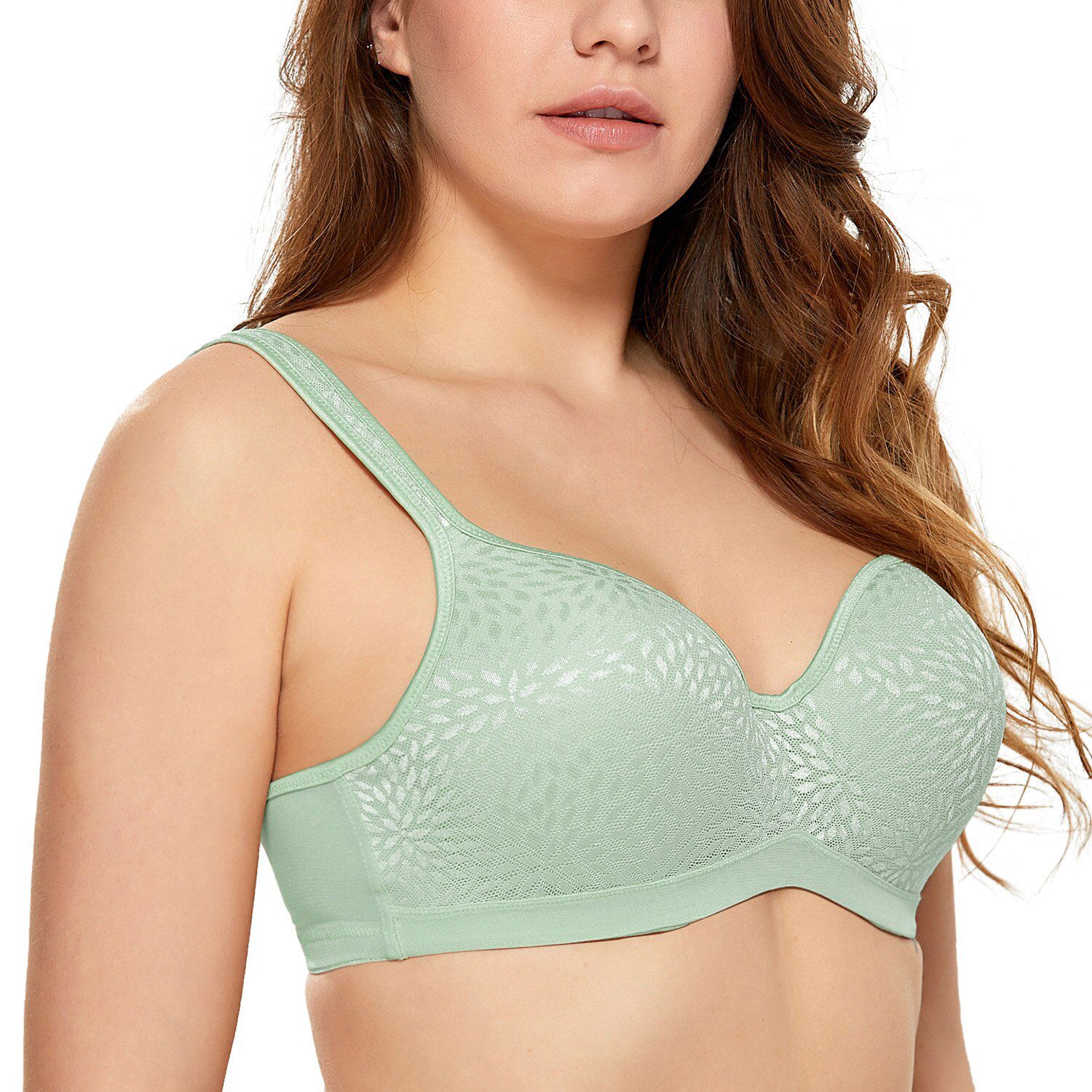 Women's Smooth Jacquard Underwire Firm Contour Support Balconette Bra Plus Size