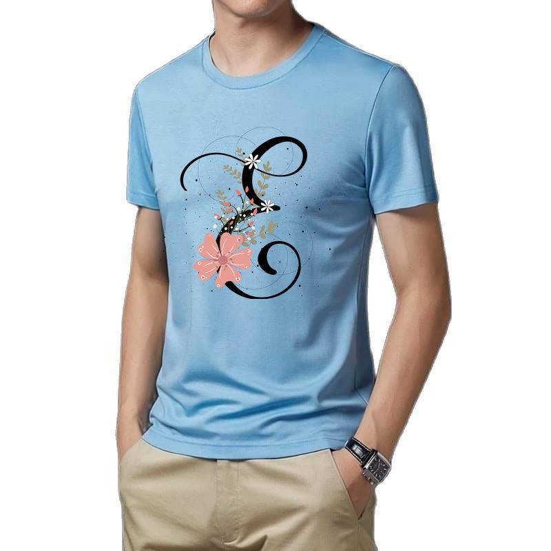Floral Alphabet Letter "E" T-Shirt for Men's
