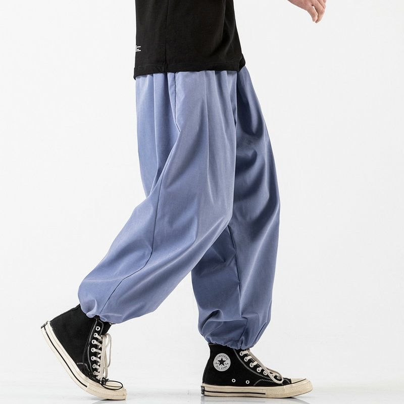 Design Drawstring Harem Pants Men Baggy Jogging Pants Jnese Style Male Crotch Wide Leg Pants Casual Loose Trousers