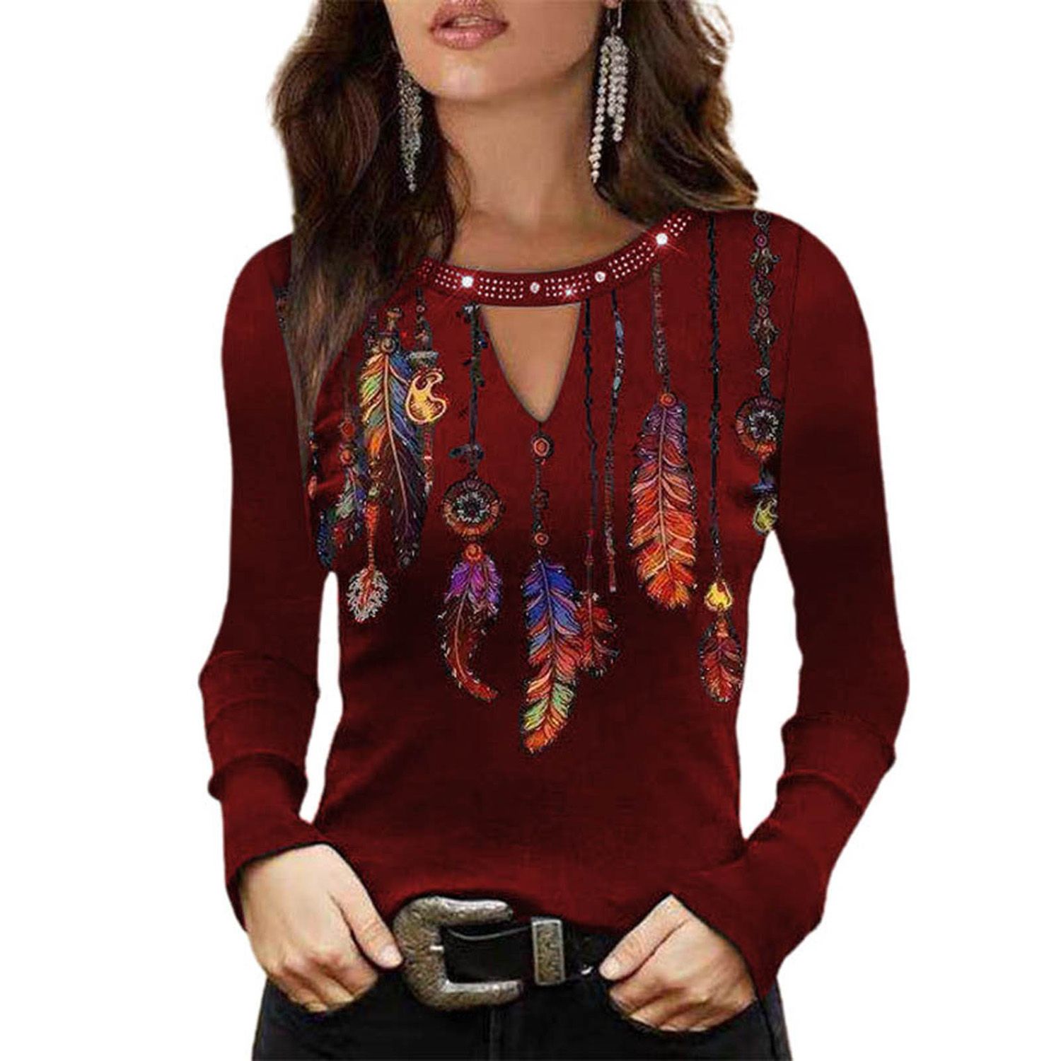 Women Top Long Sleeve Crew Neck y Blouse