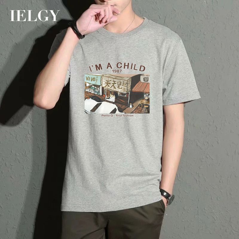 IELGY Summer men's short-sleeved T-shirt boys tide brand Korean version of self-cultivation trend all-match compassionate