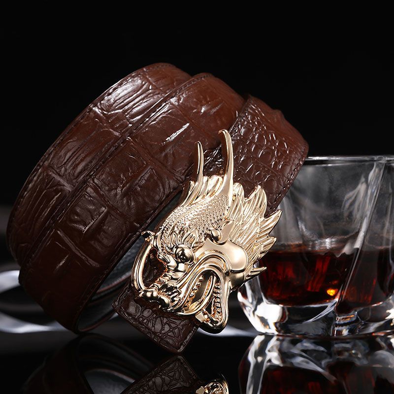 2019 Designer Belts Men High Quality Smooth Dragon Buckle Crocodile Leather Waist Belt Chinese Dragon Ceinture Homme