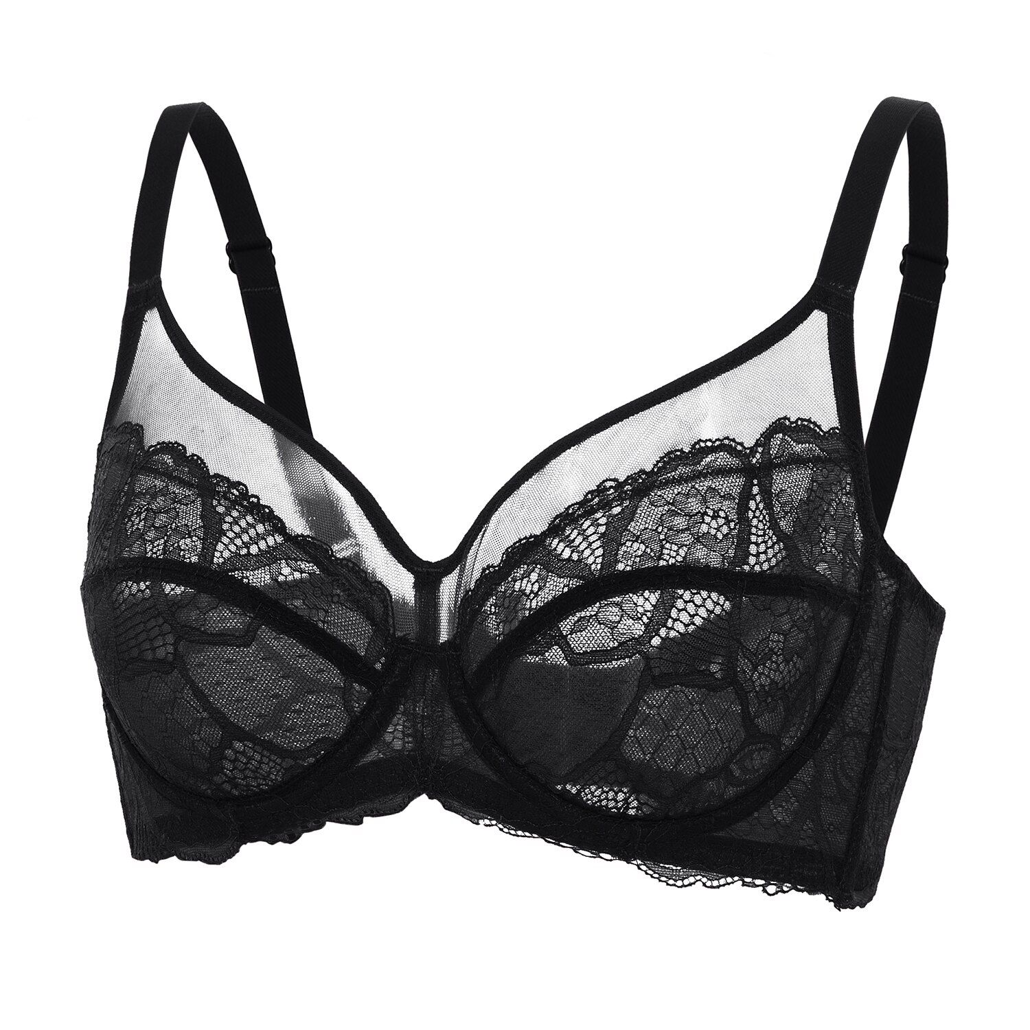 DOBREVA Women's Unlined Minimizer Lace Bra Plus Size See Through Full Coverage Bralette With Underwire