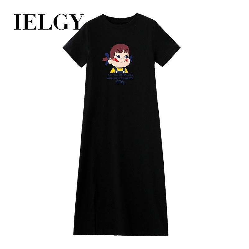 IELGY printed girl T-shirt skirt short sleeve cute large size dress female