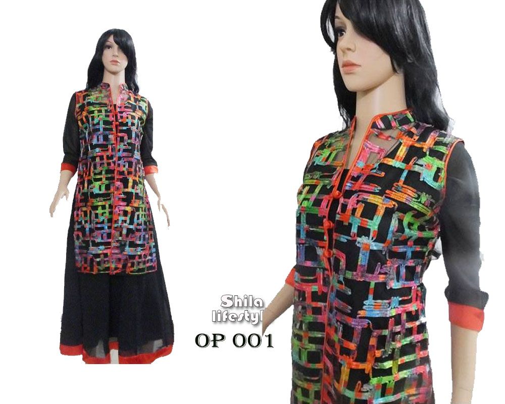 Readymade Black Georgette Frock Cutting Floor Touch kurti with koti For Women